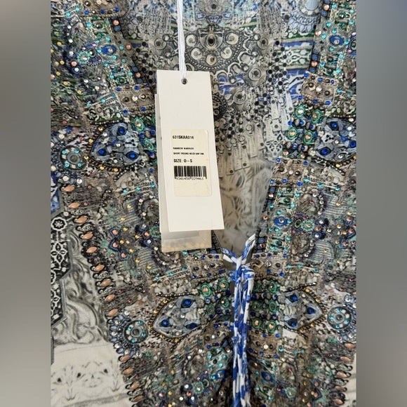 Camilla Blue White multicolor bejeweled Rainbow warrior Kaftan mini dress OS NWT - Picture 11 of 15